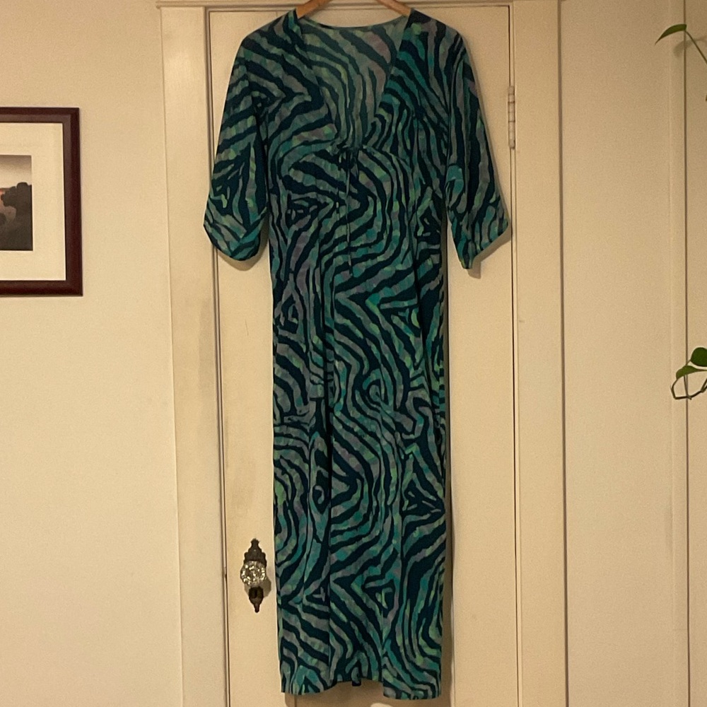 Fun empire waist dolman sleeve green zebra print coverup
